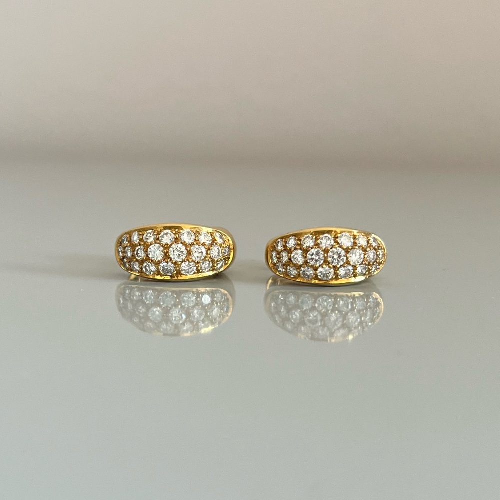 Fred Paris 18K Gold Diamond Huggie Hoop Earrings